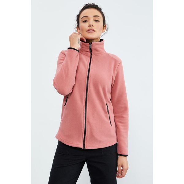 TOMMY LIFE Yaban Gülü Dik Yaka Fermuarlı Rahat Form Kadın Polar Sweatshirt - 97173