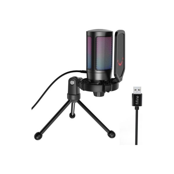 Fifine Ampligame A6V Siyah Yayıncı - Oyuncu - Podcast - Youtuber Rgb USB Mikrofon