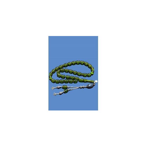 Mavio Püsküllü Sıkma Kehribar Gümüş Tesbih
