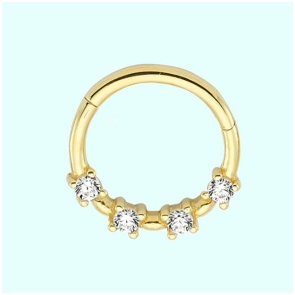 Sembol Gold Taşlı 14 Ayar Altın Halka Piercing
