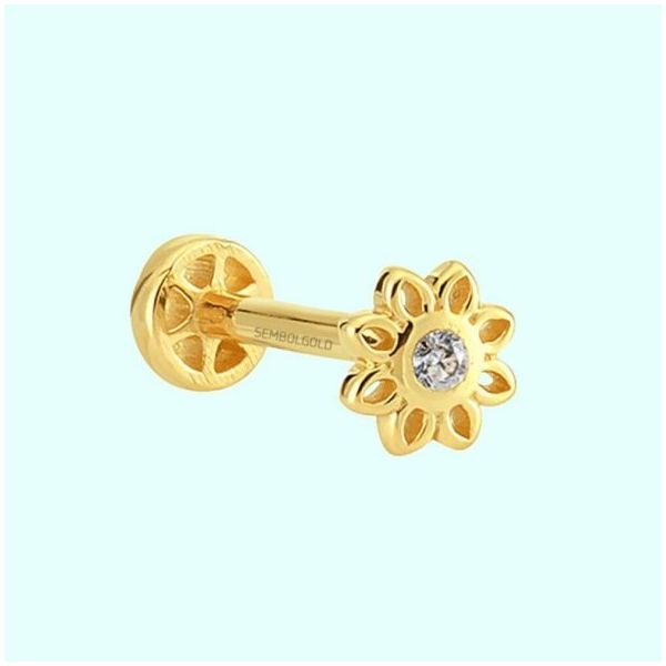 Sembol Gold 14 Ayar Altın Çiçek Tragus Piercing