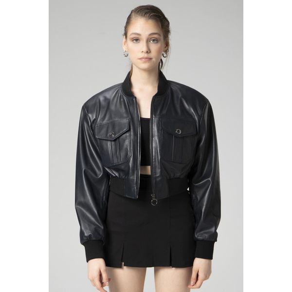 Dericlub WM036 Ribanalı Gerçek Deri Crop Mont