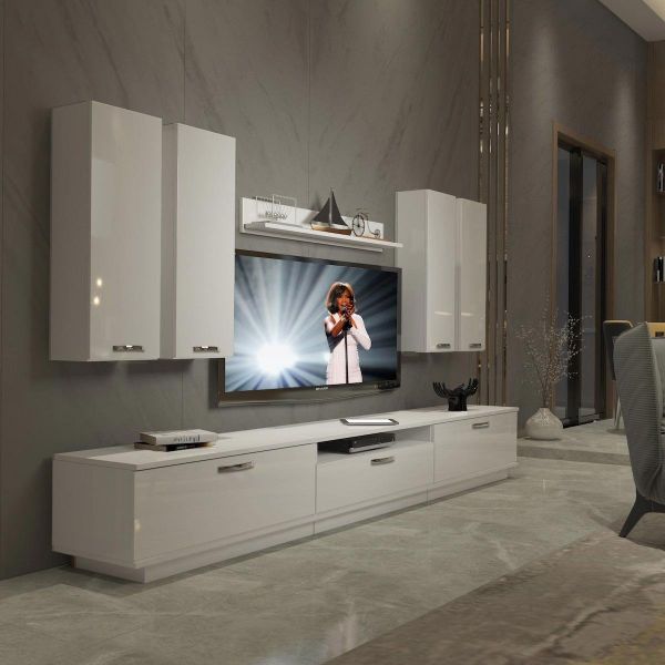 Decoraktiv Trendstyle 8d Parlak Beyaz Mdf Tv Ünitesi Tv Sehpası