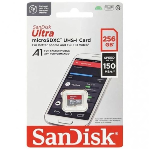 SanDisk Ultra SDSQUAC-256G-GN6MN Class 10 UHS-I U1 A1 256 GB Micro SD Kart