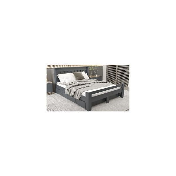 Ninnimo Arya Çift Kişilik 160x200 CM Yatak Uyumlu Çekmeceli Antrasit Karyola