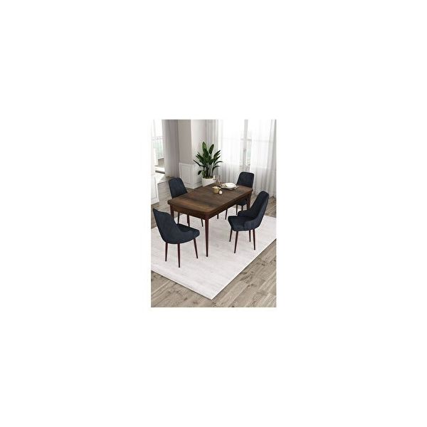 Canisa Ram Serisi 80x132 cm Açılabilir Barok Ahşap Desen 4 Sandalye Antrasit Mutfak Masa Takımı