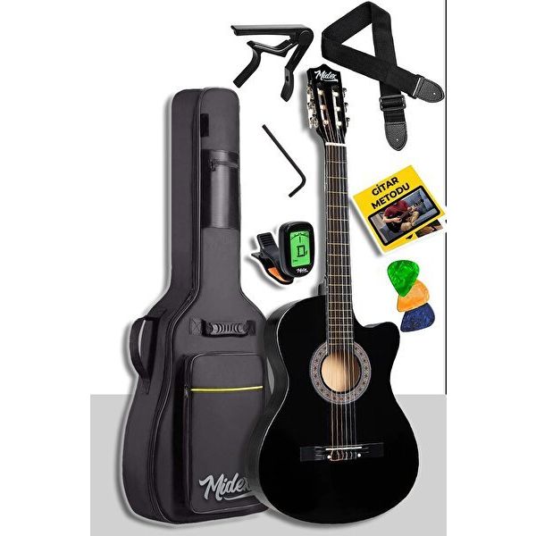 Midex CG390BK-XBAG Siyah 4/4 Sap Ayarlı Kesik Kasa Full Set Klasik Gitar