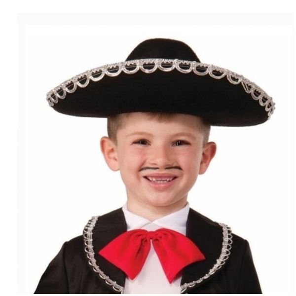Samur 55 cm Çocuk Gümüş Renk Şeritli Meksika Mariachi Latin Şapkası