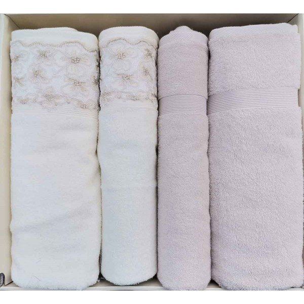 Özdilek Begonvil Krem Bej Banyo Havlu Takım 4 Parça Best Hamam Seti
