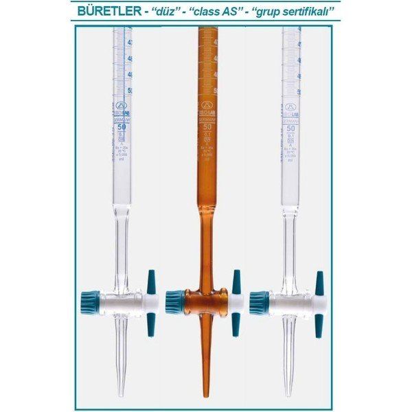 İsolab 017.01.025 25 ml Düz Şeffaf PTFE Musluklu As Kalite Şelbah Çizgili Büret