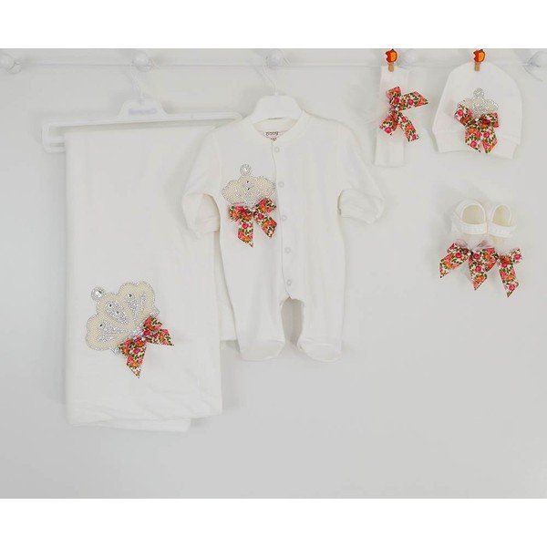 Eda Baby 7712 0-3 Ay Çiçekli Lüx 5'li Hastane Çıkış Seti