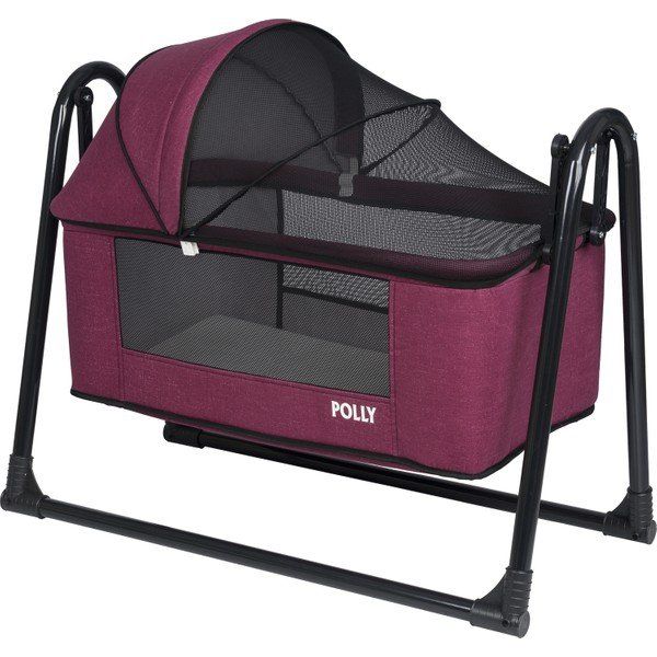 POLLY BABY Keten Fileli Silinebilir Portatif Sallanır Anne Yanı Mürdüm Hamak Beşik