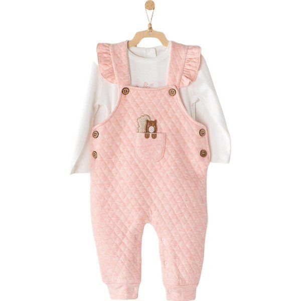 Andywawa AC23328 Pembe Kız Bebek Salopet Takım