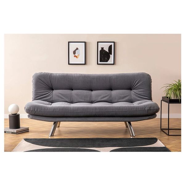 Futon Pafu Hippo Gri Yataklı Üçlü Koltuk