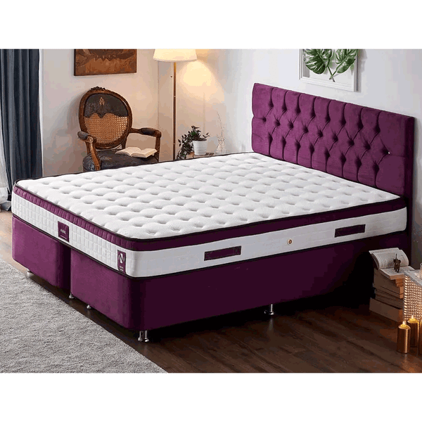 Niron Violet Yatak Seti 140x190 cm Çift Kişilik Yatak Baza Başlık Takımı
