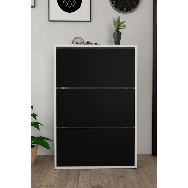 Moonlife Siyah 3 Kapaklı Kayar Raflı Ayakkabılık