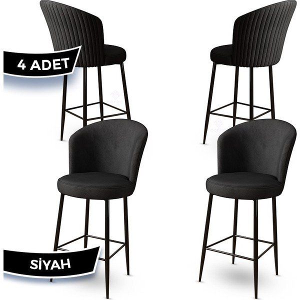 Canisa Fora Serisi Babyface Kumaş Siyah Metal Ayak Siyah Bar Sandalyesi