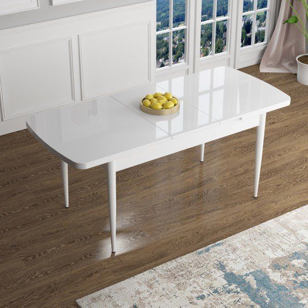 Canisa Concept Han Serisi 70x114 cm Açılabilir MDF Beyaz Mutfak Masası ve 6 Adet Kiremit Sandalye