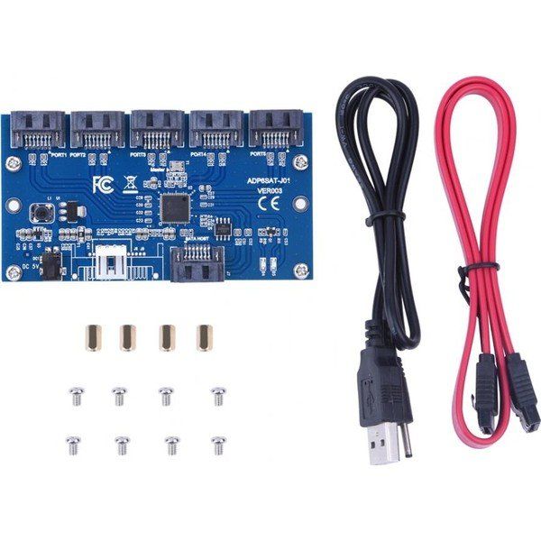 Alfais 5136 1 to 5 Sata Port 4 Çoklu Hub Çoklayıcı Switch Adaptör Splitter Kart Çevirici