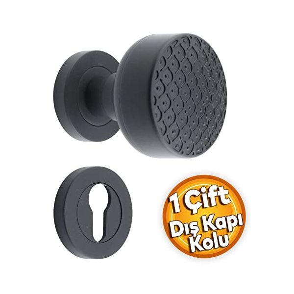 Badem10 Linda Kapı Tokmağı Topuzu Kolu Siyah Kapı Kolu Yale Sağa Sola Uygun Metal Tokmak