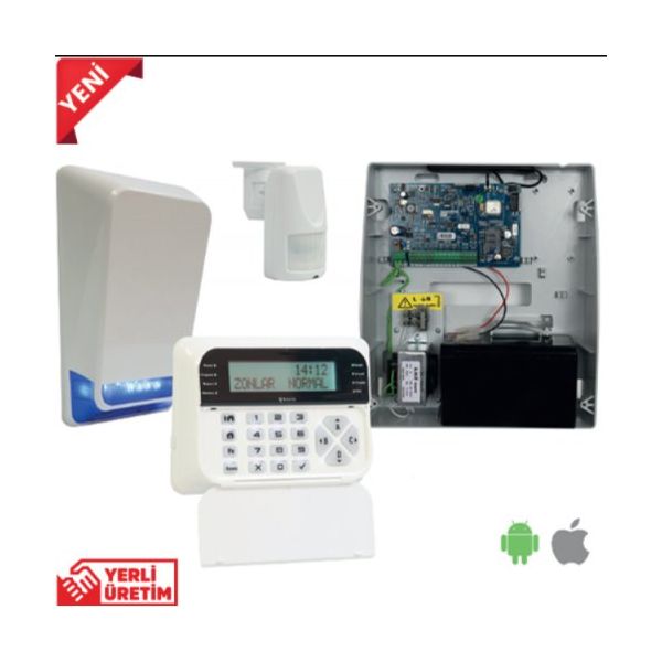 Teknim Pars TSP-5324LCDA GSM/GPRS Alarm Seti 1xTSP5324 4+4 Zon Panel 1xTSK-5710 LCD Keypad, 1xTSS-5790B Siren 1xATP-545 Pır 1xATP105 Ayak 1x12V Akü