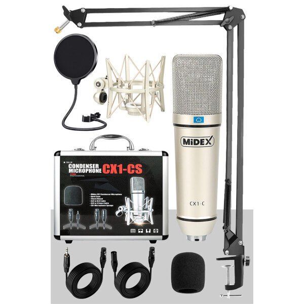 Midex CX1 STA Üst Seviye Condenser Stüdyo Ses Kayıt Mikrofonu Stand Filtre Seti