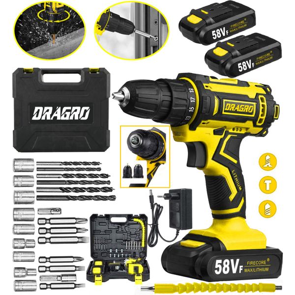 Dragro DRG007 58V 5AH Şarjlı Çift Akülü Vidalama Matkap