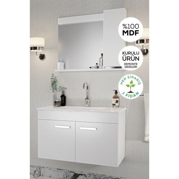 Balneom Defne 02 65 cm Üst Aynalı Lavabo Banyo Dolabı