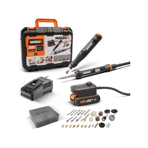 Worx WX988 MAKERX 20 V 2.0 AH Kömürsüz Profesyonel Gravür Seti ve Dijital Lehim Ahşap Yakma Seti