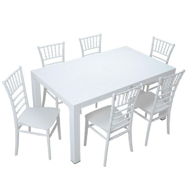 Mandella Wood 90x150 cm Silver Tifany Beyaz Sandalye Masa Takımı