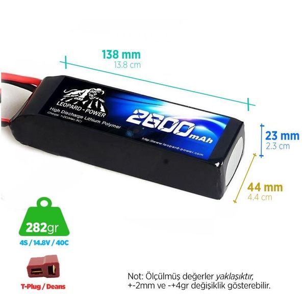 Leopard Power 2600 mAh 14.8V 4S 40C Lityum Polimer Lipo Batarya