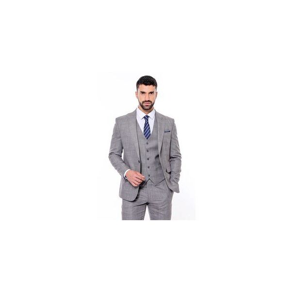 Wessi Ekose Gri Yelekli Slim Fit Takım Elbise
