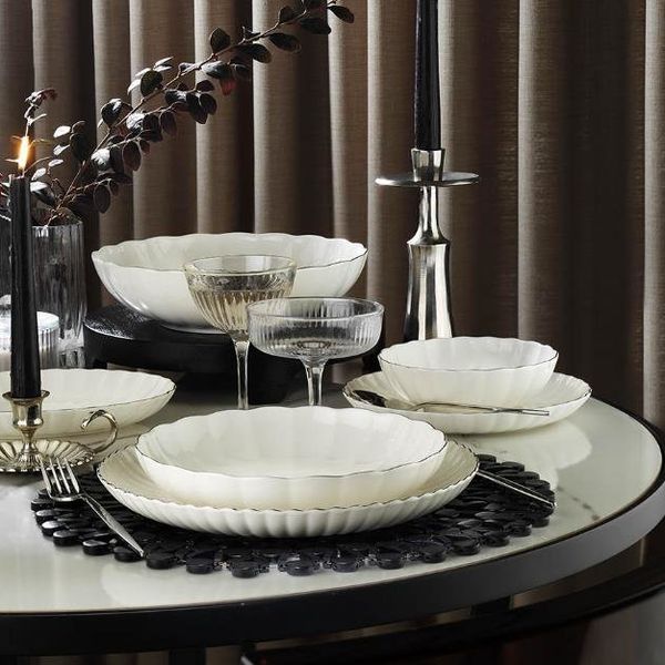Kütahya Porselen Bone Luz-Form 52 Parça Platin File Yemek Takımı