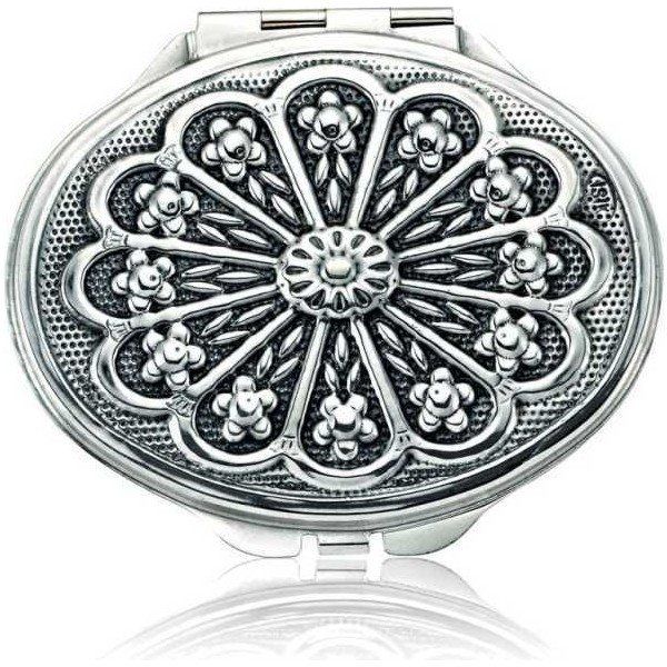 Gumush KR2550057 Papatya Motifli Kapaklı Oval Gümüş El Aynası