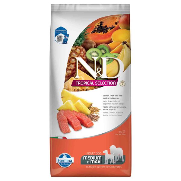 N&D Tropical Selection Somonlu ve Tropikal Meyveli Orta ve Büyük Irk 10 kg Yetişkin Köpek Maması