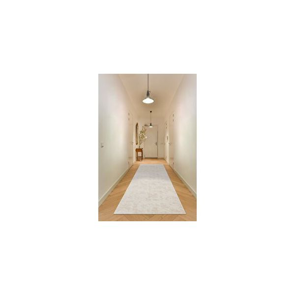 Valery Home Yıkanabilir Kaymaz Tabanlı Krem 150x450 cm Violin Embos Kesme Rulo Halı Yolluk
