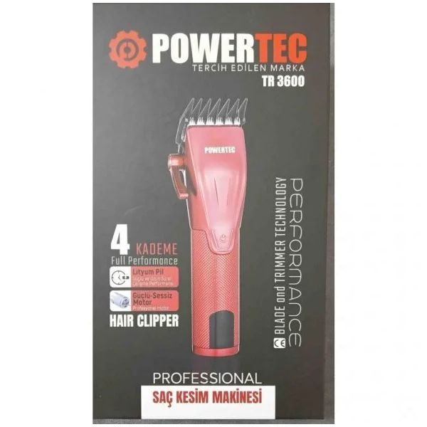 Powertec TR-3600 Kırmızı Profesyonel Saç Tıraş Makinası