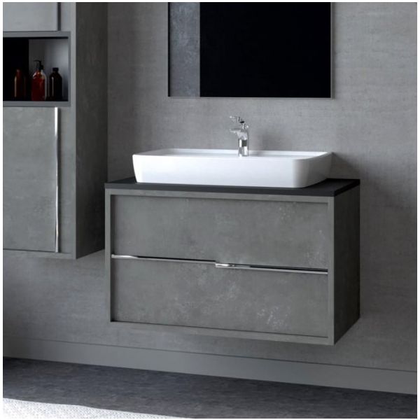 Denko Matia 80 cm Mdf Retro Gümüş Banyo Dolabı Alt Modül ve Lavabo