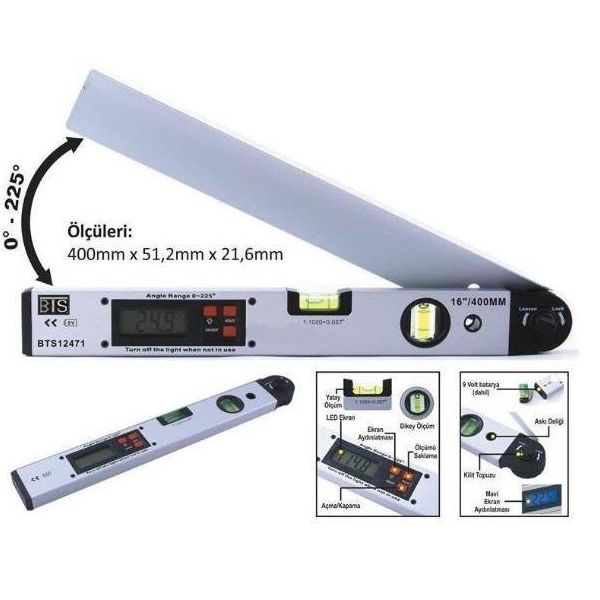 Digerui Bts 12471 Dijital Su Terazisi 40 cm Eğim Açı Ölçer