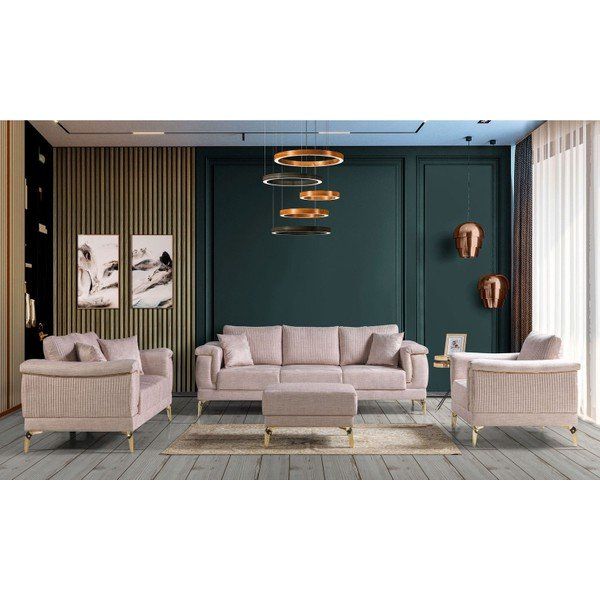 Eymense Gest Krem 3+3+1+Puf Koltuk Takımı