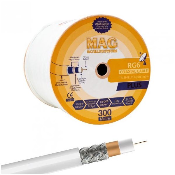 Mag RG6/U4 Plus Trisheild 300 m Anten Kablosu