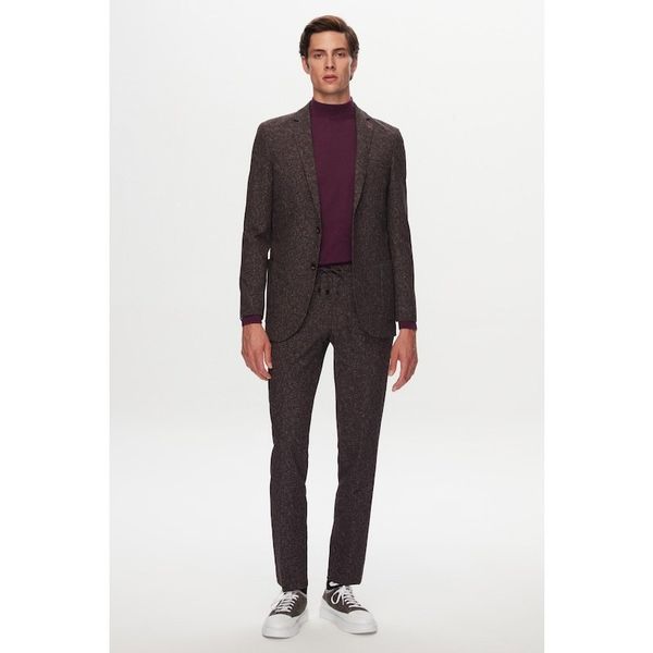D's Damat 1HC05IM05577M Slim Fit Kahverengi Baskılı Kırışmayan Sihirli Takım Elbise