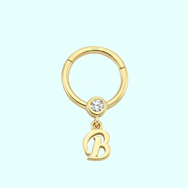 Sembol Gold -B- Harf 14 Ayar Altın Halka Piercing
