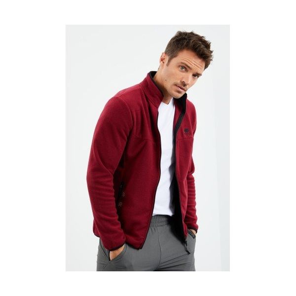 Tommy Life 87992 Erguvan Erkek Yazı Nakışlı Dik Yaka Fermuarlı Standart Kalıp Sweatshirt Polar