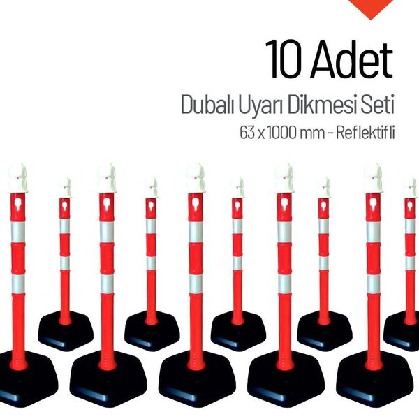 İleri Trafik Reflektifli 10`lu Set 63x1000 mm Dubalı Uyarı Dikmesi