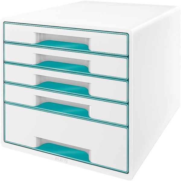 Leitz 52142051 Wow 5 Çekmeceli Metalik Buz Mavisi Evrak Rafı