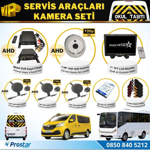 Navistar 4 Kameralı 7 Monitör 4 Kameralı 320 GB Hard Disk Dahil Okul Servis Kamera Seti