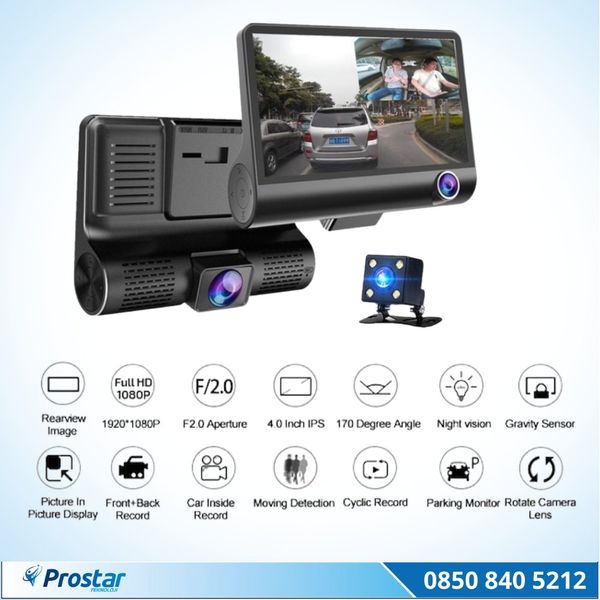 Navistar 3 Kameralı Araç İçi Kamera 1080P 4 inç Ekran Kayıt Kamerası