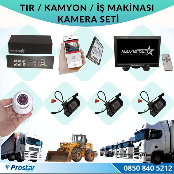 Navistar Tır Kamyon İş Makinası İçin Uzaktan İzlemeli 4 Kameralı 1 TB Hard Disk Kamera Seti