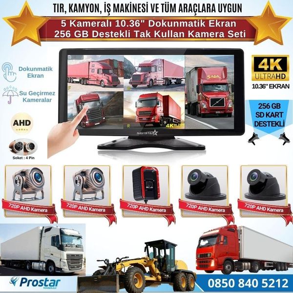 Navistar 5 Kameralı 10.36 Dokunmatik Kayıtlı Ekranlı 256 GB SD Kart Destekli Araç Kamera Seti